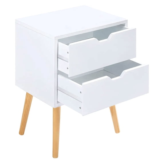 Open Box Modern Wooden Nightstand End Side Table with 2 Storage Drawers, White
