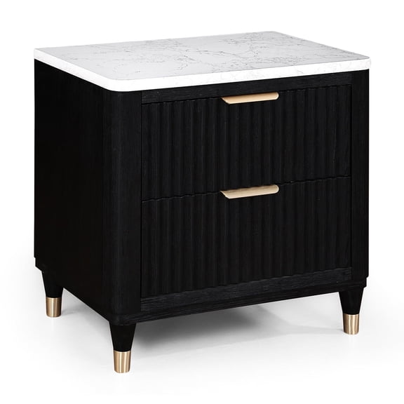 Modern Wooden Nightstand With Black Finish And 2 Functional Drawers For Bedroom A Touch