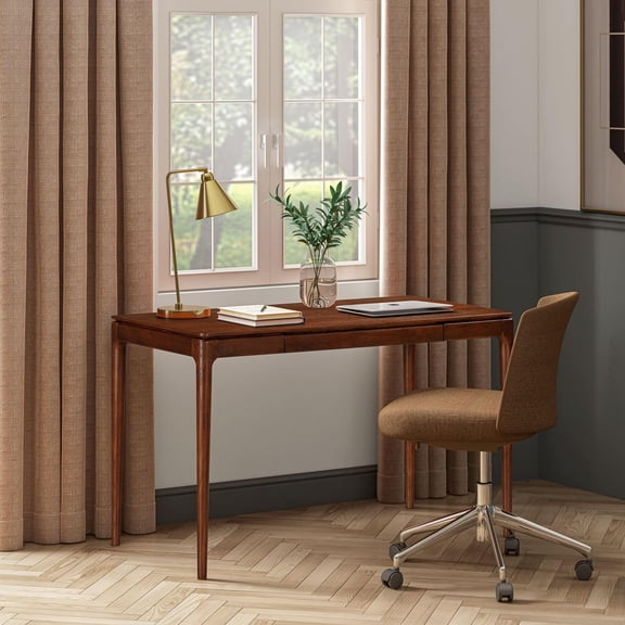 Modern Wooden Rectangle Desk Table with Hidden Drawer Waterproof & Heat Resistant, Dark Walnut