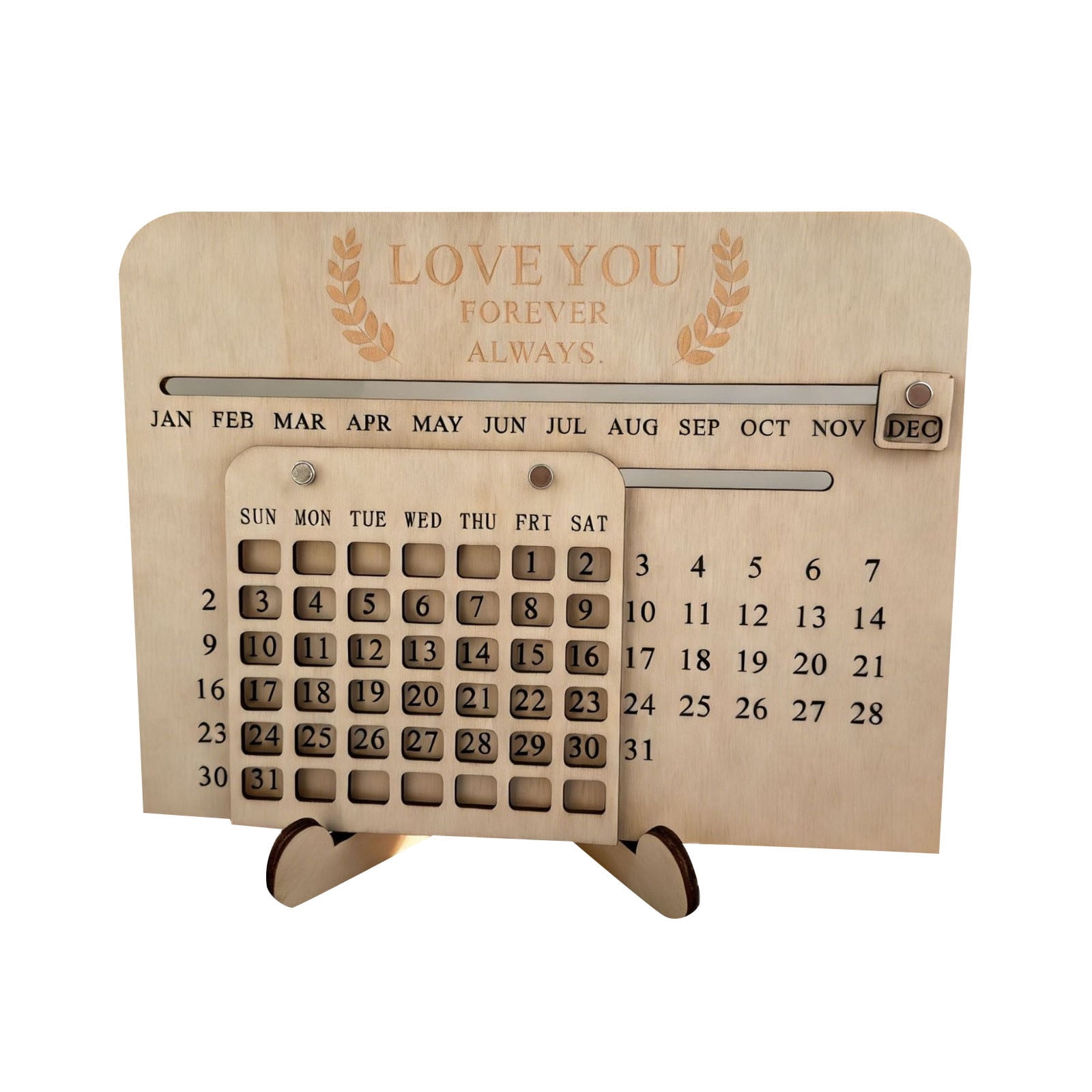 Modern Wooden Sliding Perpetual Calendar Desk Organizer With Adjustable ...