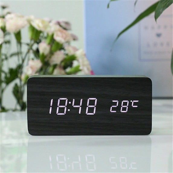Modern Wooden Smart Alarm Clocks For Bedrooms Bedside Table Square Voice Control Desktop Digital Clock For Room