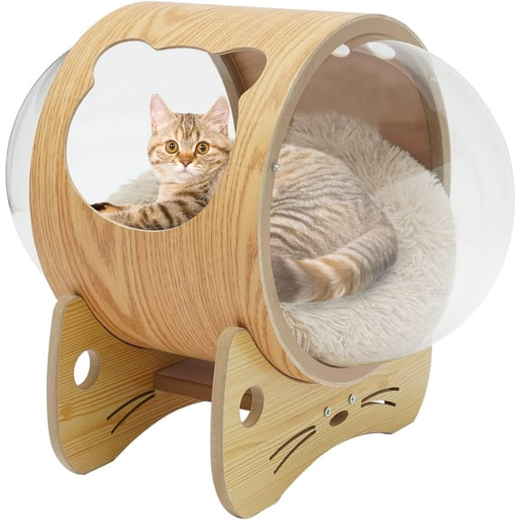 Modern Wooden Spaceship Warm Cozy Pet Beds Space Capsule Wooden Pet Cats House
