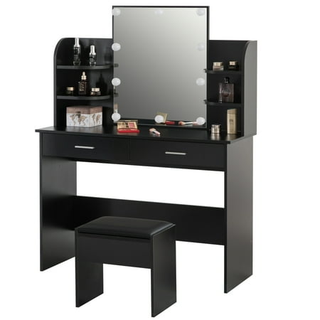 Modern Wooden Vanity Dressing Table With Two Drawers, Led Mirror and Stool