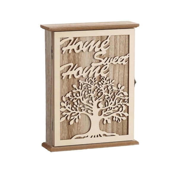 Modern Wooden Wall Mount Key Storage Box with 6 Metal Hook and Secure Locking