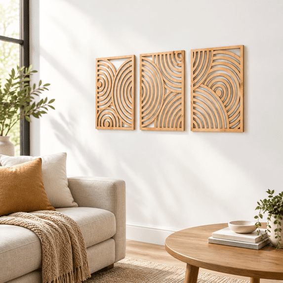Modern Wooden Wall Sculptures - Set Of 3 Home Decor Accent Large Art ...
