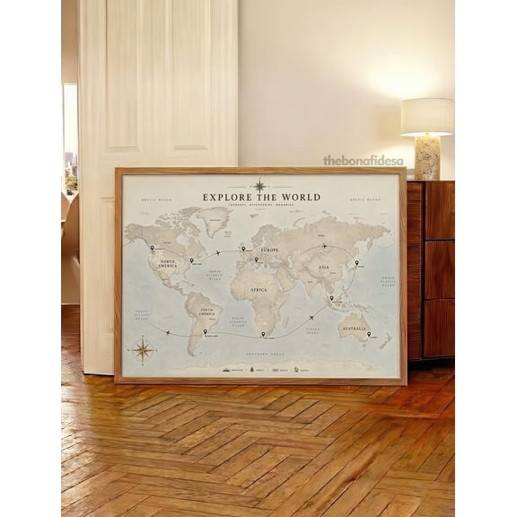 Modern World Map Travel Explorer Poster, Travel Inspired Home, Office And Gallery Wall Decor