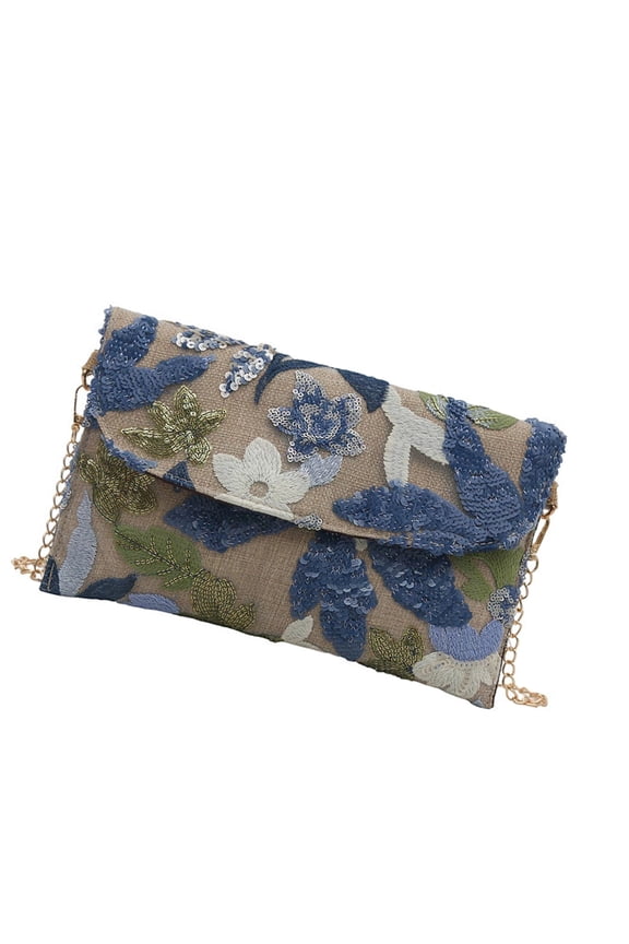 Modern Woven Straw Sequins Clutches Purse Embroidered Detailing Party Essential Accessory