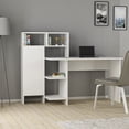 thumbnail image 1 of Modern Writing Desk with 6- Shelf Bookcase, Computer Workstation, White and Oak, 1 of 5
