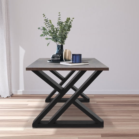 Modern X-Shaped Table Leg, 2-Pcs Black Steel, 16in Height, Easy Screw-In Install, for Sofas, Chairs, Cabinets, Home & Office Decor