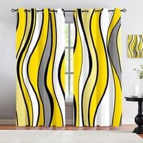 Modern Yellow Abstract Striped Blackout Window Curtain,Geometric Lines Darkening Window Curtain, Grommet Thermal Insulated Window Curtain For Living Room Bedroom Office 26"W x 84"L (Pack of 2)