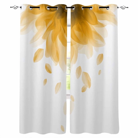 Modern Yellow Blackout Curtains for Bedroom Living Room Darkening Curtains 63 Inches Long Gradient Floral Abstract Bohemian White Window Curtain 2 Panels Set Window Treatment Grommet Drapes 52"x63"