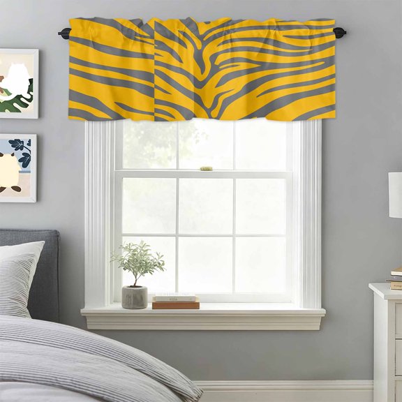 Modern Yellow Gray Animal Stripe Valances for Windows,Kitchen Valance Rod Pocket Short Curtain, Tiger Texture Line Valance Curtain Window Valances for Bedroom Bathroom Living Room 42x18in
