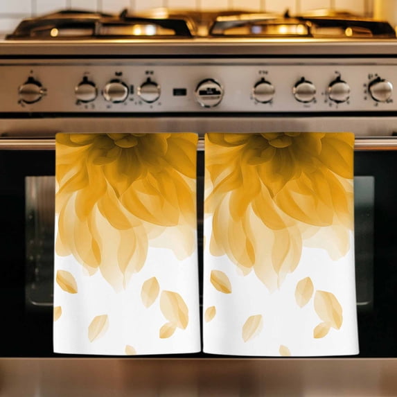 Modern Yellow Kitchen Towels Set of 2, Gradient Floral Abstract Bohemian White Absorbent Dish Towels for Kitchen, Microfiber Hand Towel, Quick Drying Tea Towel for Cleaning Decorative Dishcloths