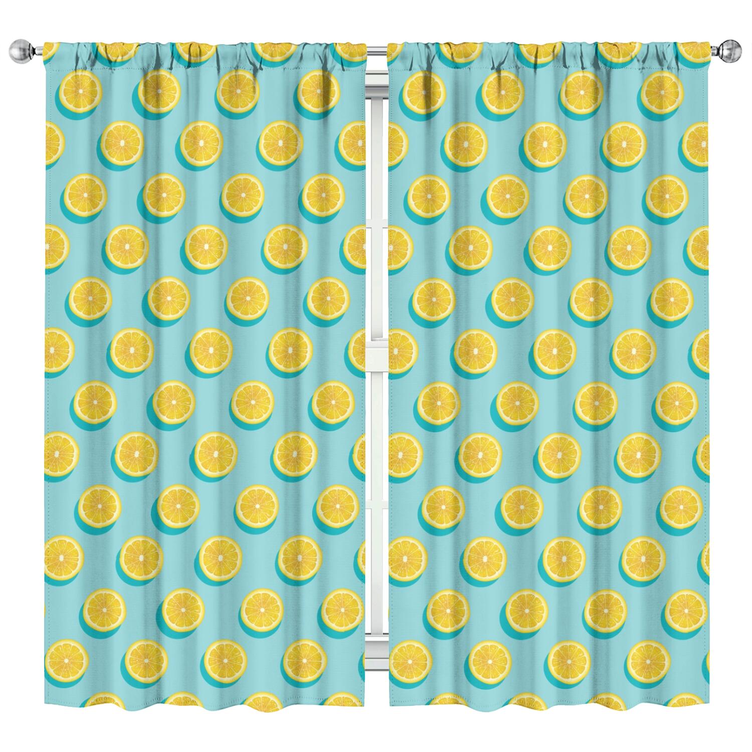 Modern Yellow Lemon Print Curtains - 2 Piece Set, Bright Summer Fruit ...