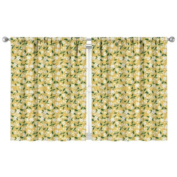 Modern Yellow Lemon Print Curtains - 2 Piece Set, Bright Summer Fruit, Semi-Sheer Rod Pocket Window Treatment