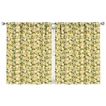 Modern Yellow Lemon Print Curtains - 2 Piece Set, Bright Summer Fruit, Semi-Sheer Rod Pocket Window Treatment