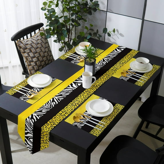 Modern Yellow Stripes Style Leopard Zebra Table Runner Placemat Set Tablecloth Dining Table Cover Home Wedding Table Decoration