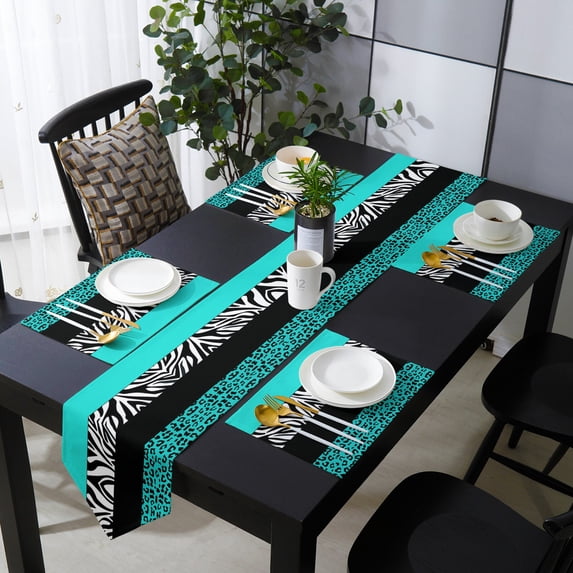 Modern Yellow Stripes Style Leopard Zebra Table Runner Placemat Set Tablecloth Dining Table Cover Home Wedding Table Decoration
