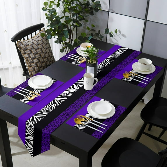 Modern Yellow Stripes Style Leopard Zebra Table Runner Placemat Set Tablecloth Dining Table Cover Home Wedding Table Decoration