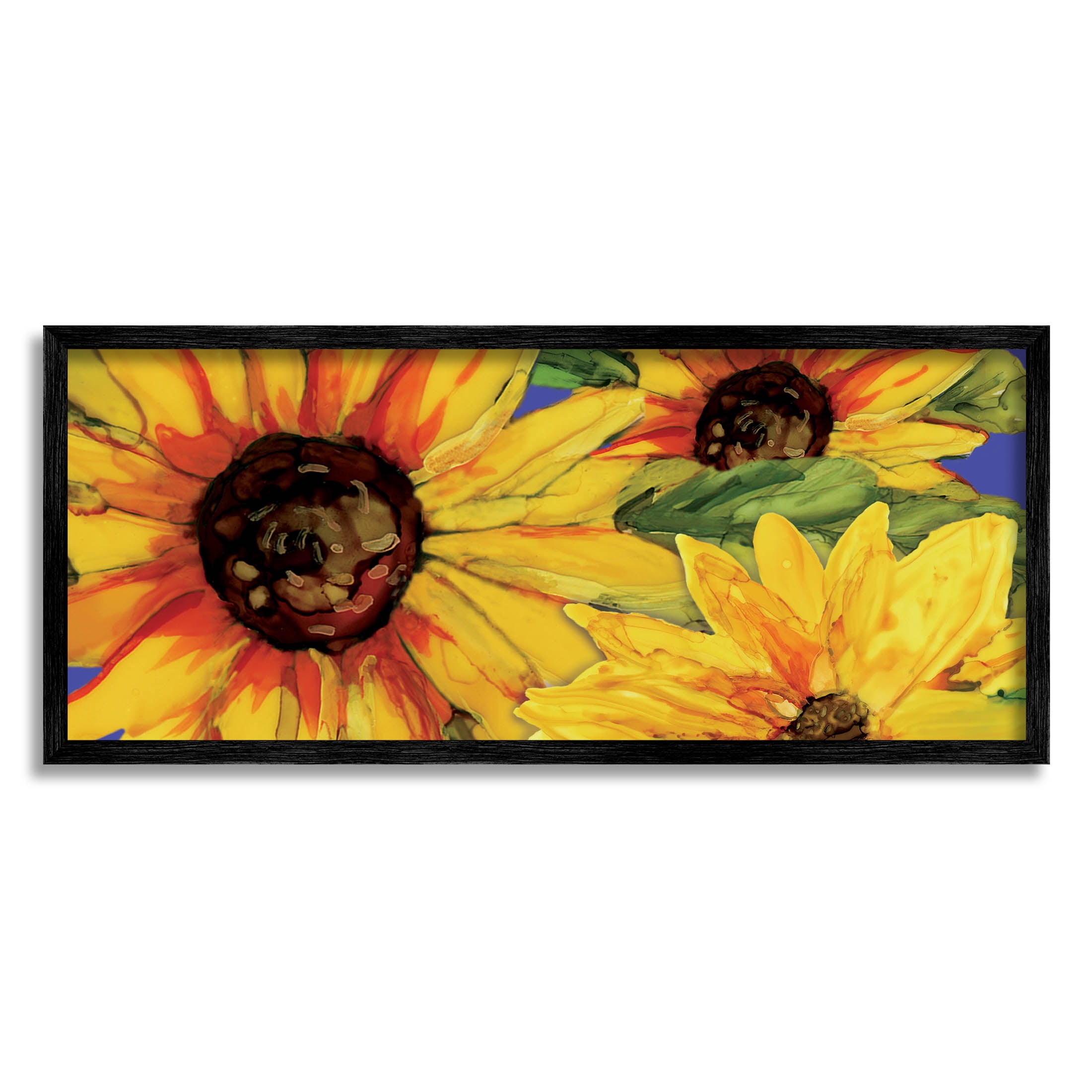Modern Yellow Sunflower Trio Botanical & Floral Graphic Art Black Framed Art Print Wall Art