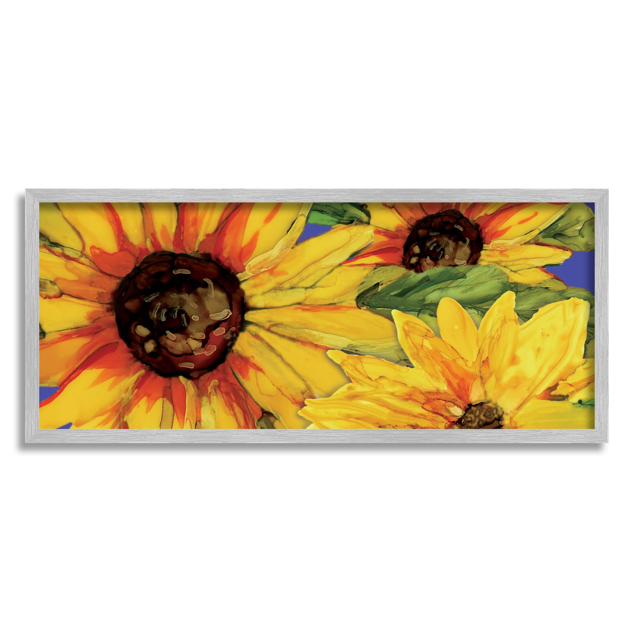 Modern Yellow Sunflower Trio Botanical & Floral Graphic Art Gray Framed Art Print Wall Art