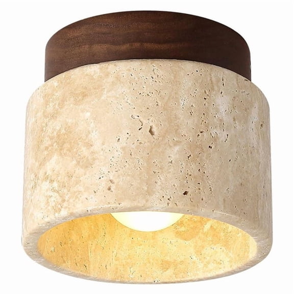 Modern Yellow Travertine Wooden Ceiling Lamp E27 White Light for Kitchen Hallway Living Room Study Hall Tea Room,1 * Wooden Ceiling Lamps