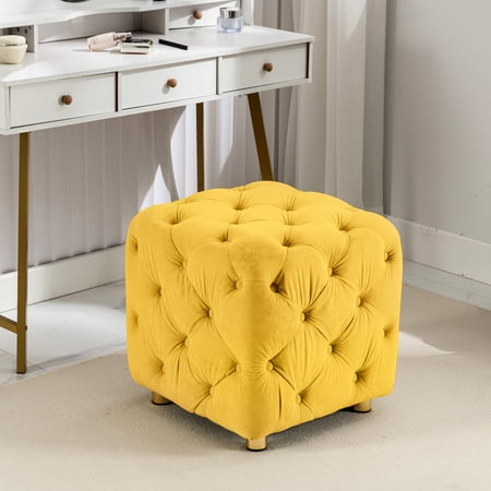 Modern Yellow Velvet Side Table - Blends Function And Aesthetics Foot Stool With Concealed Compartment Practical Stylish