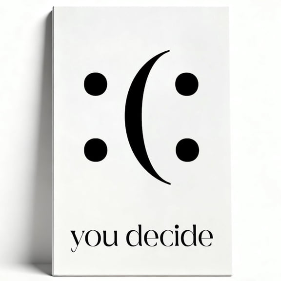 Modern "You Decide" Minimalist Emoticon Line Art Premium Matte Finish Gallery Wrapped Canvas Wall Art for Sophisticated Office, Living Room, or Creative Studio Decor 8*12inch(20*30cm)