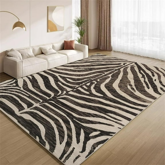 Modern Zebra Print Rug 2x3 Area Rugs Brown Animal Texture Rugs Non Slip Machine Washable Indoor Throw Carpet for Living Room Bedroom Study Office Entrance Foyer