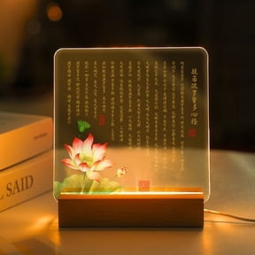 Modern Zen Light Box With Lotus And Scripture 18x16.5cm Buddhist Style Home Office Tabletop Decor Lamp