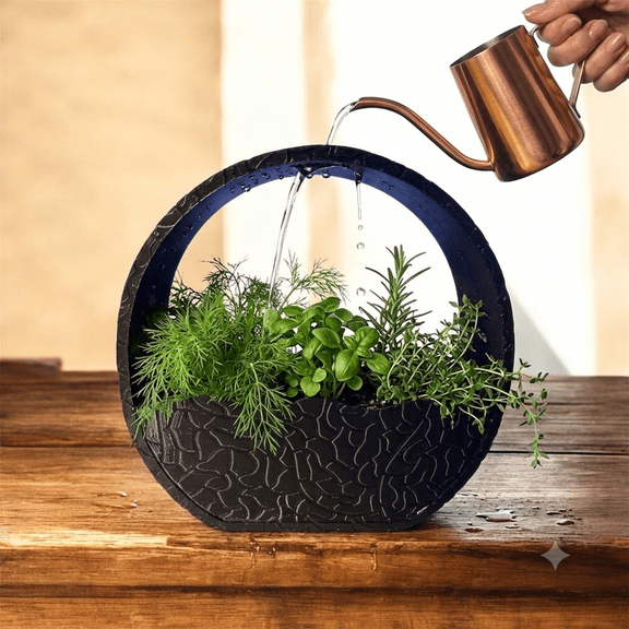 Modern Zen Self-Watering Planter Textured Circular Desktop Flower Pot