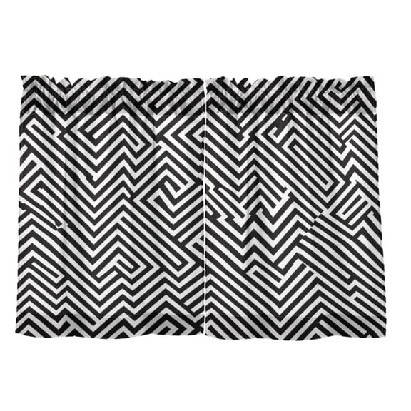 Modern Zigzag Lines 27"x36" Linen Look Cafe Curtain Set with Privacy and UV Protection