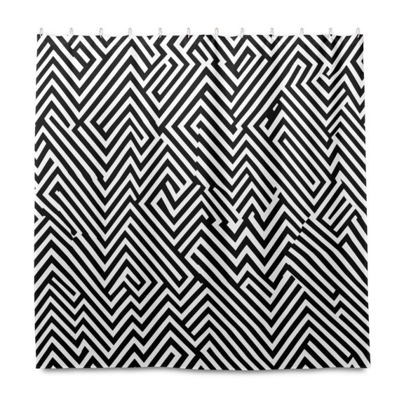 Modern Zigzag Lines 72x72 Waterproof Shower Curtain Liners Durable Metal C-Hooks Fade-Proof Thermal Print Anti-Splash