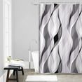 thumbnail image 1 of Modern abstract gray and brown striped shower curtain set bathroom with hooks, 72x72 inches, 1 of 7