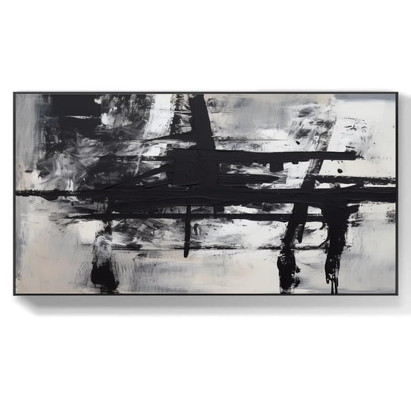 Modern abstract line painting large white wall art on canvas black and white texture painting contemporary living room painting modern wall art,(114*229cm)45*90 Inches,Unstretched,Frameless