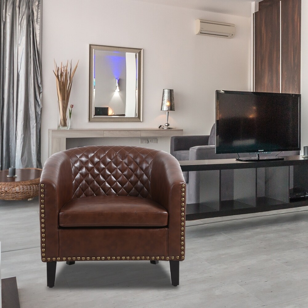 Modern accent Barrel chair living room chair Brown