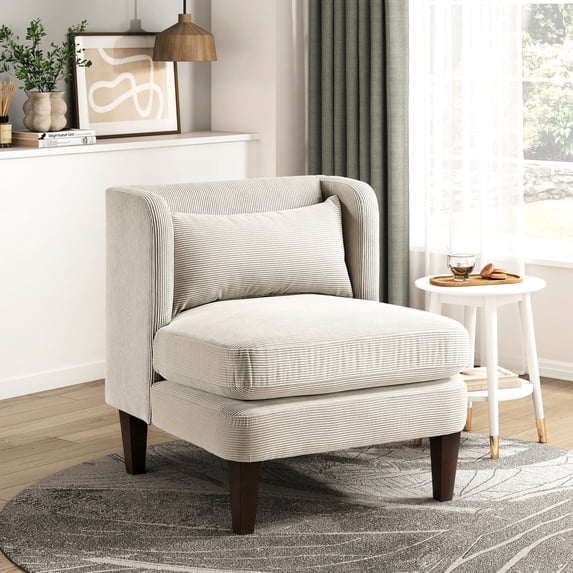 Modern and Comfortable Seating - Enhance Your Living Room with a Taupe Corduroy Accent Chair