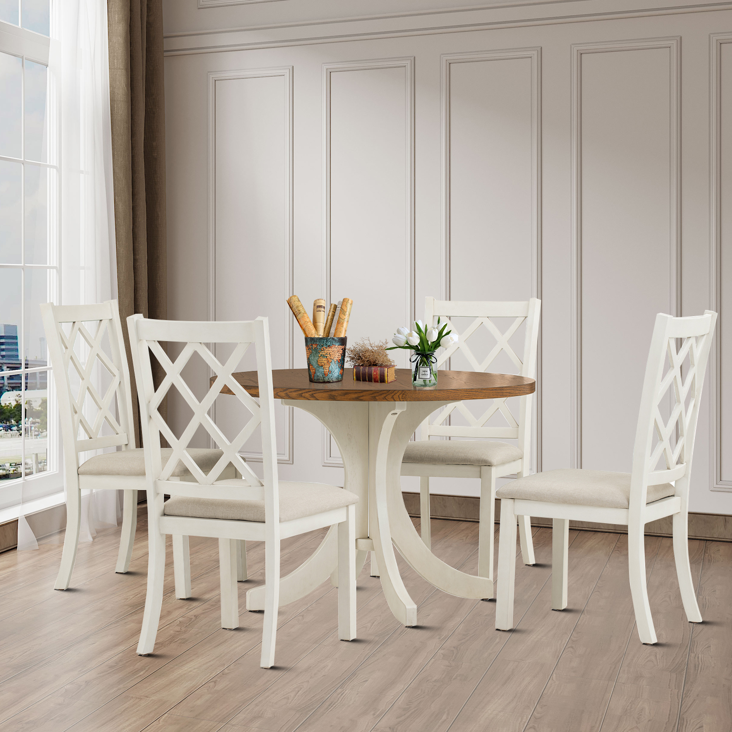 Modern and Elegant Style 4 Pieces Wooden Dining Table Set with Rubber
