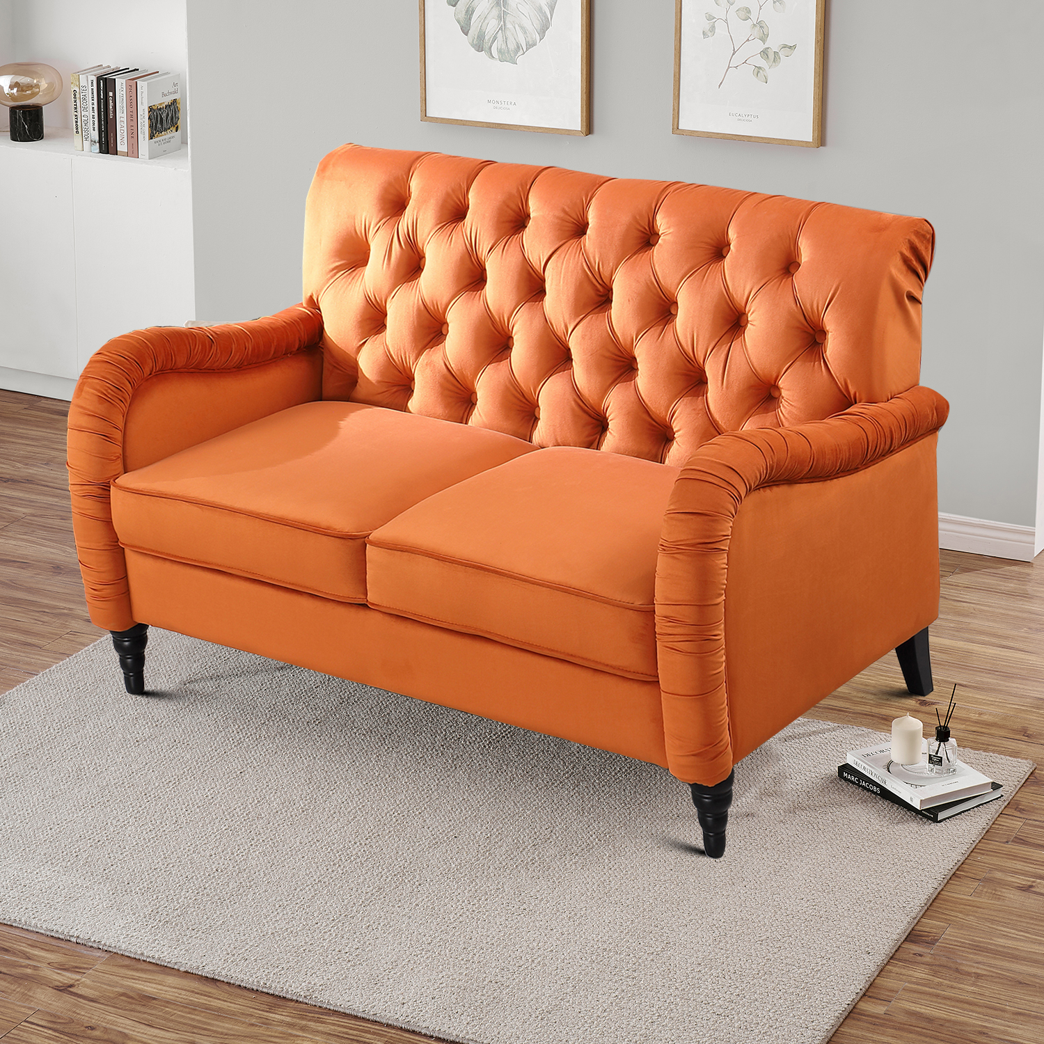 Modern and Leisure Style Velvet Fabric Upholstered Loveseat Sofa with