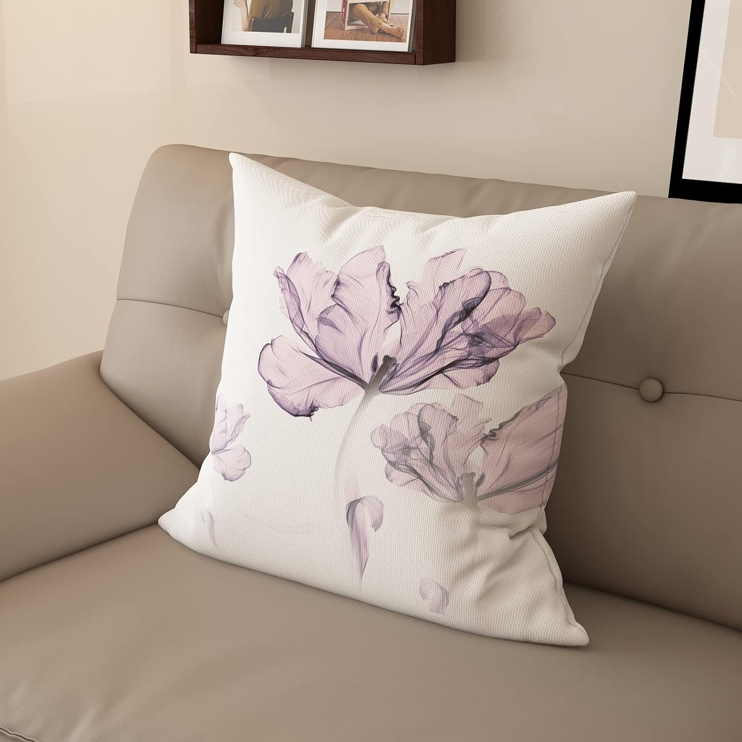 22x22" Modern Floral Pillow Cover | Digital Print Cotton Linen Blend | Square Cushion Cover For Sofa, Living Room