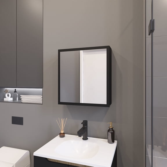 Modern and Simple - Door with Built-in Mirror - Bathroom Organization Task - Store Essential Stuff
