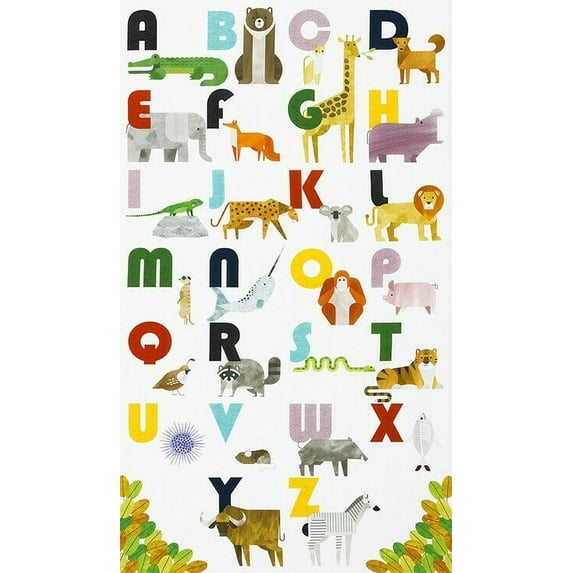 Modern animals fabric panel, Robert Kaufman A to Z Animals cotton panel
