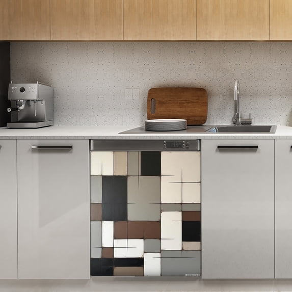 Modern art brown grey geometric Dishwasher Magnet Cover Decorative Sticker for Home Cabinet Kitchen 23" x26"