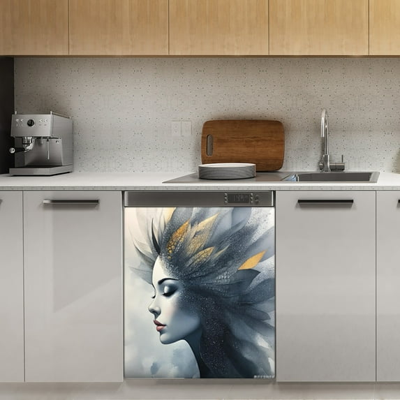 Modern art lady portrait Dishwasher Magnet Cover Decorative Sticker for Home Cabinet Kitchen 23" x26"