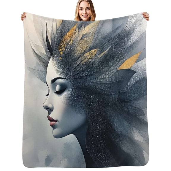 Modern art lady portrait Flannel Blanket Warm Soft Bedding Throws Winter Camping Chair Sofa Bed