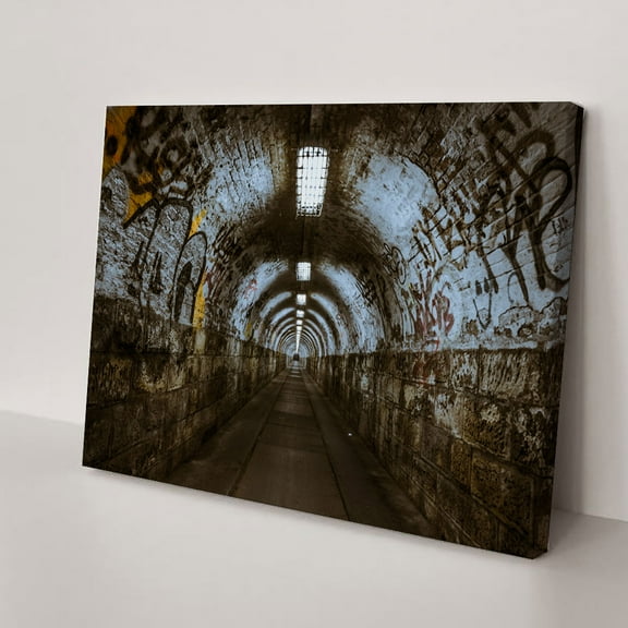 Modern art print Graffiti art canvas Trendy wall art Large canvas art Tunnel art Metro on canvas Subway graffiti(12" W x 8" H，Framed)