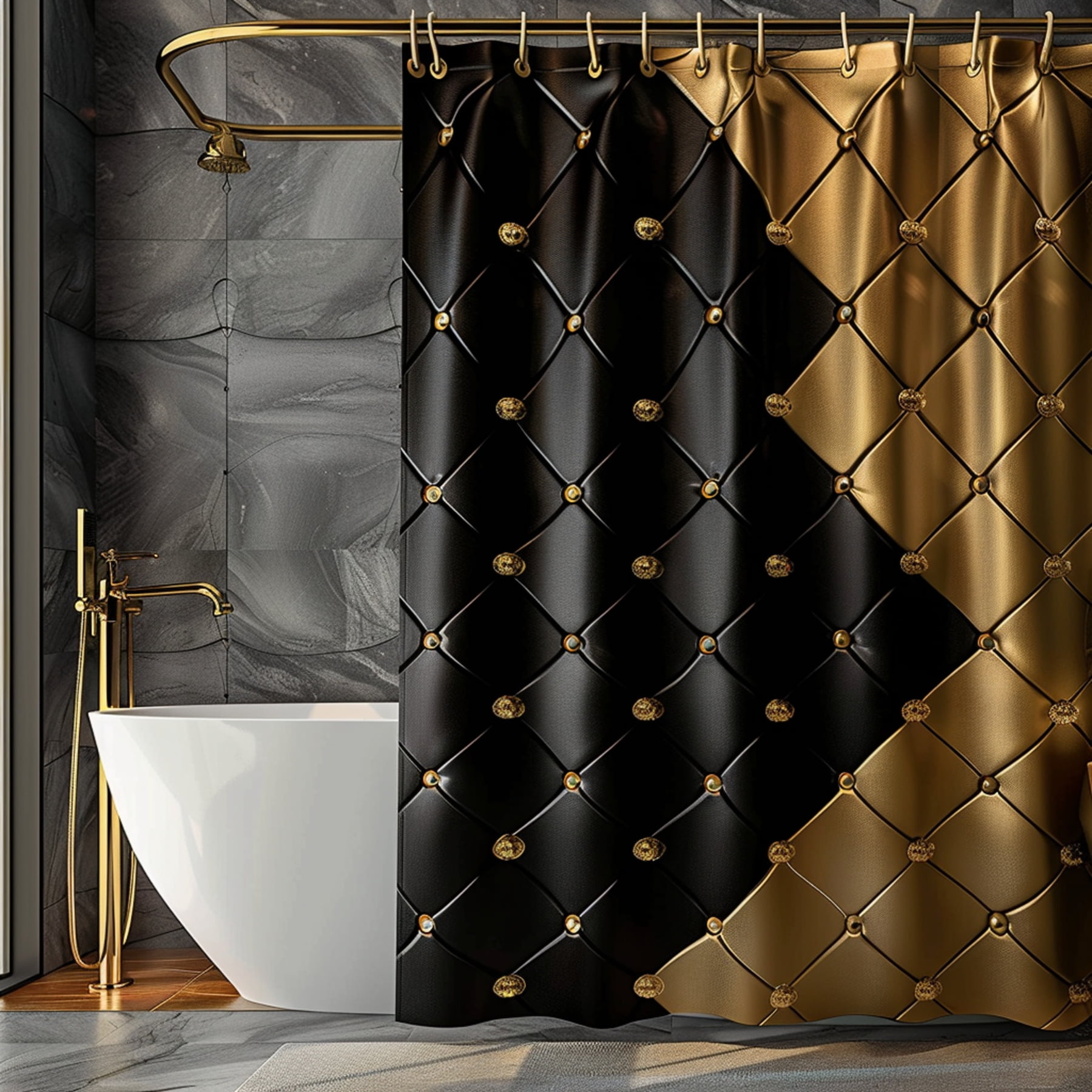 Modern black and gold diamondshaped leather texture fabric shower
