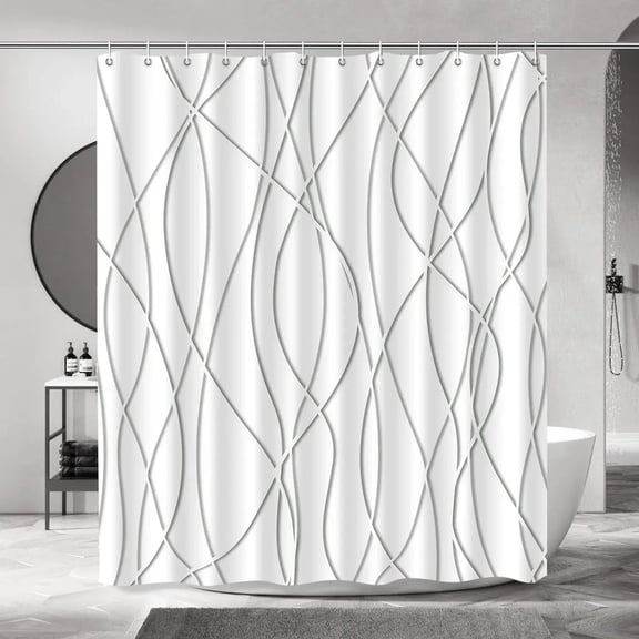 Modern black and white striped corrugated fabric bathroom shower curtain, gradient stripe, bathroom decorative shower curtain