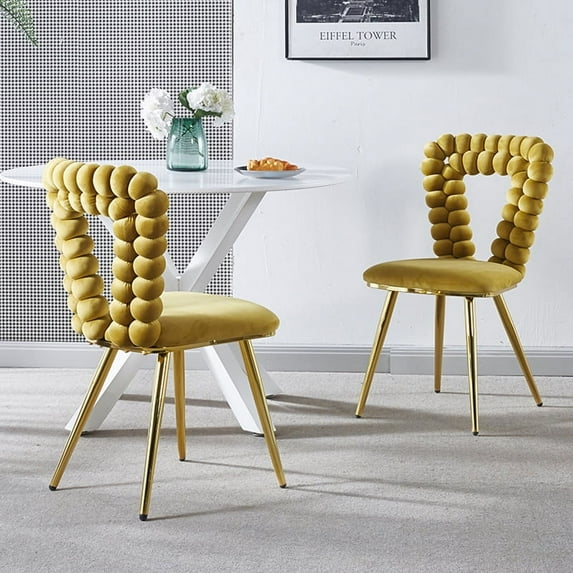 Modern chair(set of 2 ) with iron tube legs, soft cushions and comfortable backrest, suitable for dining room, living room, cafe,hairball back