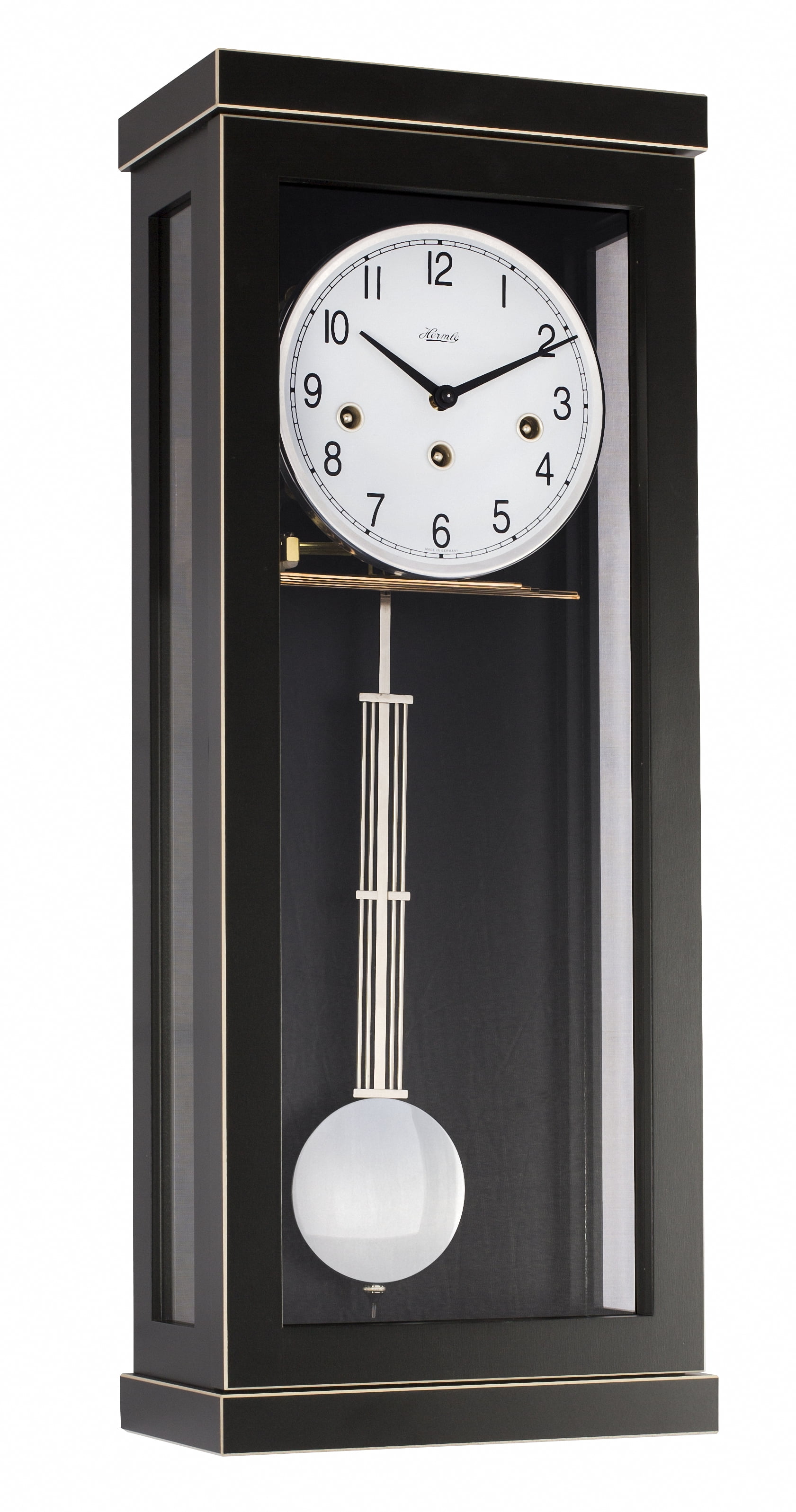Hermle Black Forest Nickel-Plated Wall Clock with Glass Panels